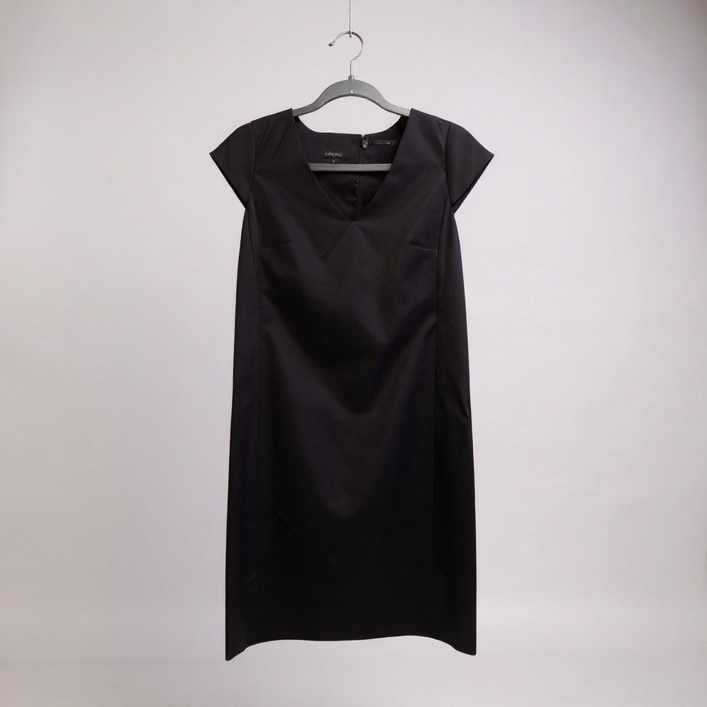 Talbots Womens Dress Size 6 Navy Pinstripe Sheath‎ V Neck Cap Sleeve